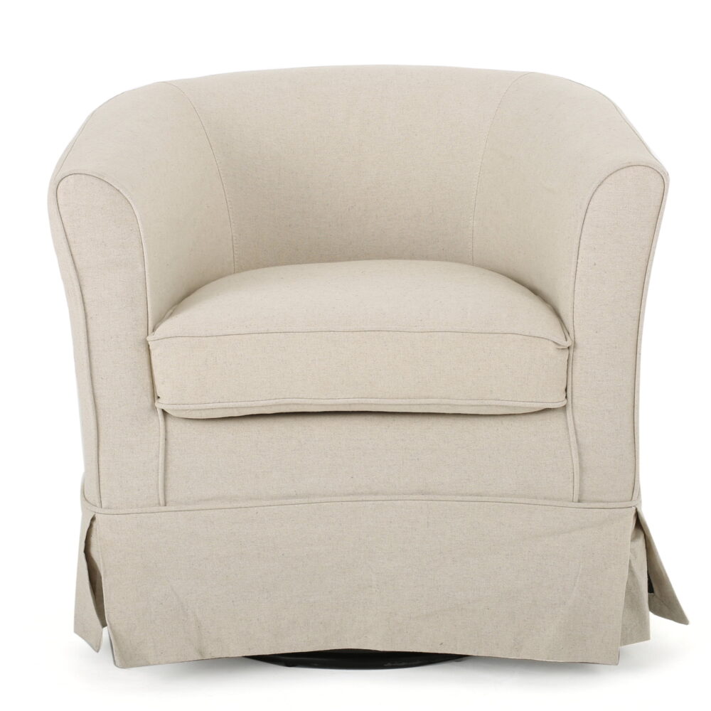 Noble House Celeste Natural Fabric Swivel Chair with Cover, Beige - Image 2