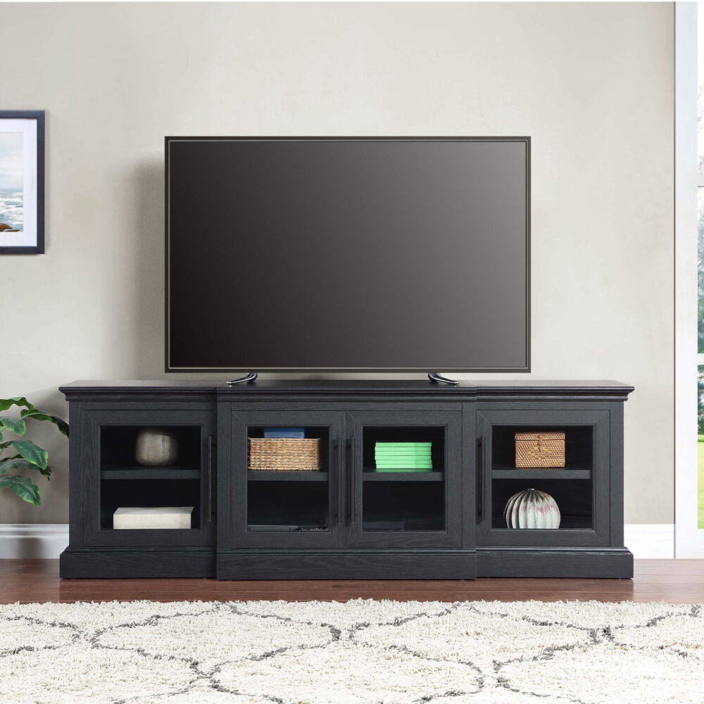 Whalen Rowan Low Profile TV Stand for TVs up to 85", Black Oak Finish - Image 2