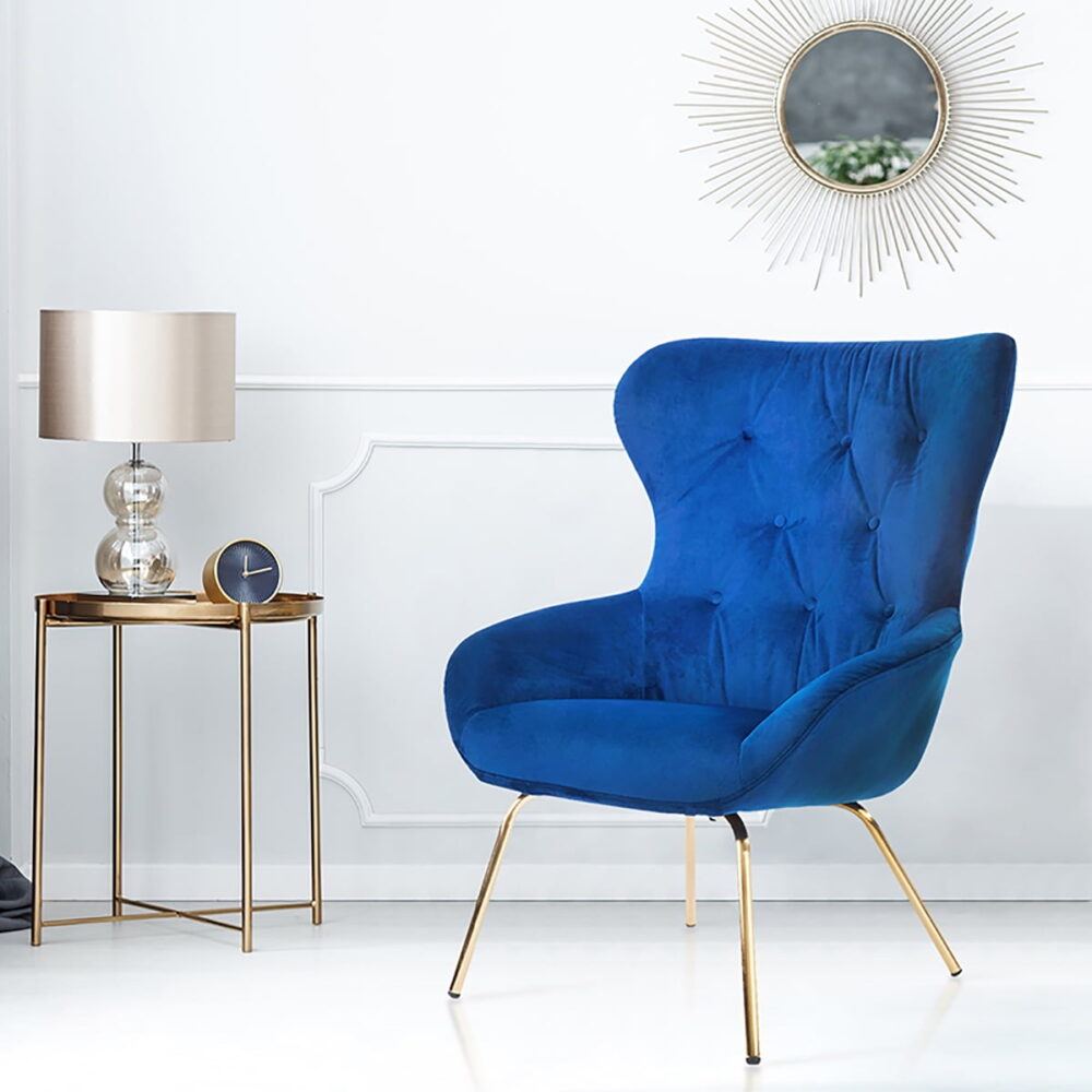 Furniture of America Jica Indoor Tufted Wingback Armchairs & Accent Chairs, Blue and Gold - Image 2