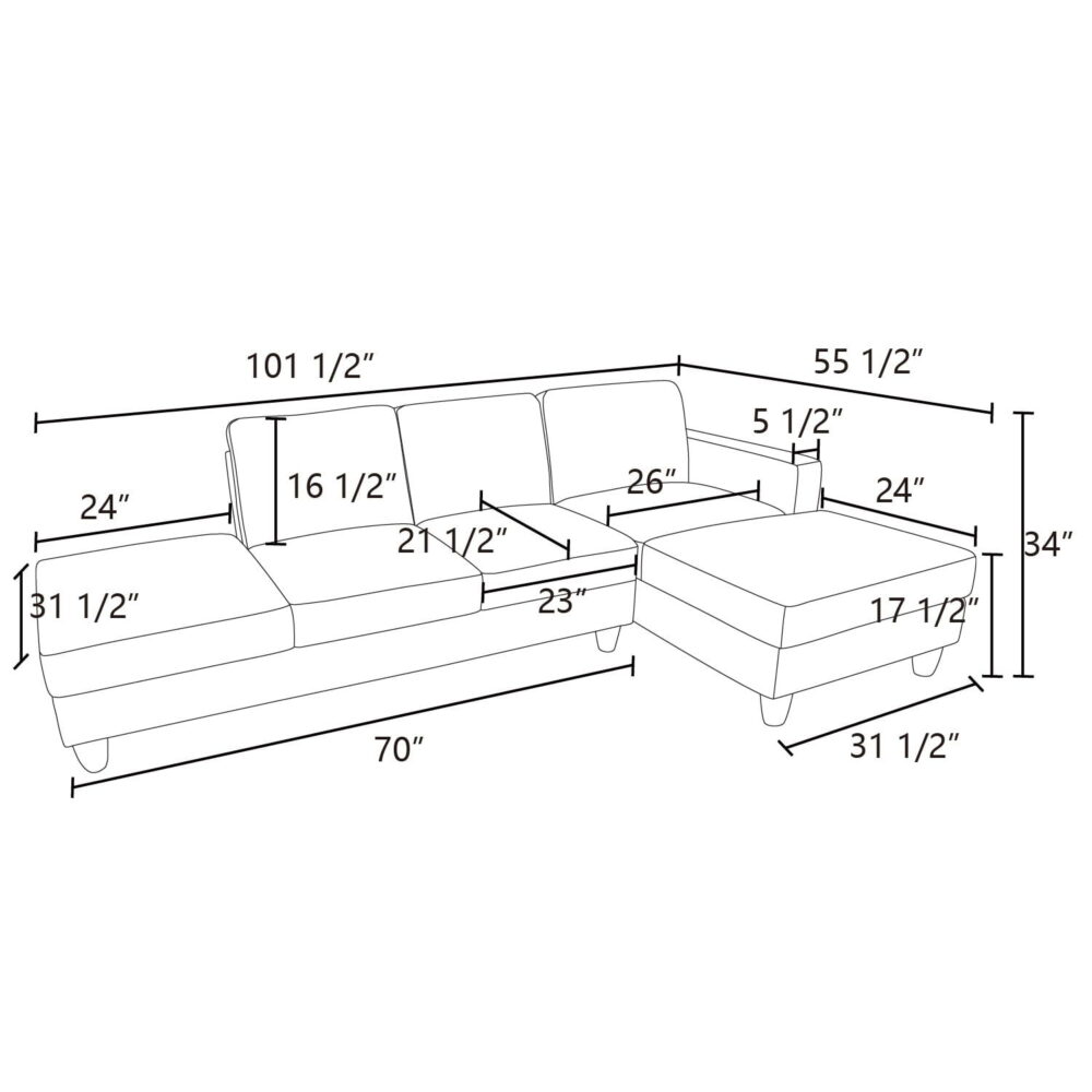 Hommoo L-Shaped Sectional Couch, Living Room Furniture Suitable for Small Space,Black(No Ottoman) - Image 3