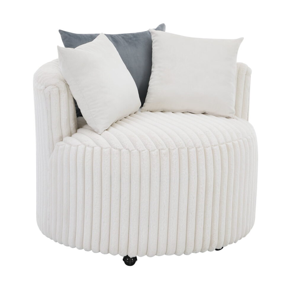Roundhill Furniture Malna Wide Wale Corduroy Upholstered Barrel Accent Chair with Wheels, Off-white - Image 6