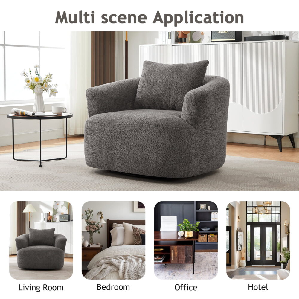 Euroco 360° Swivel Accent Chair with Ergonomic Armrests and Luxe Boucle Cushion - Image 6