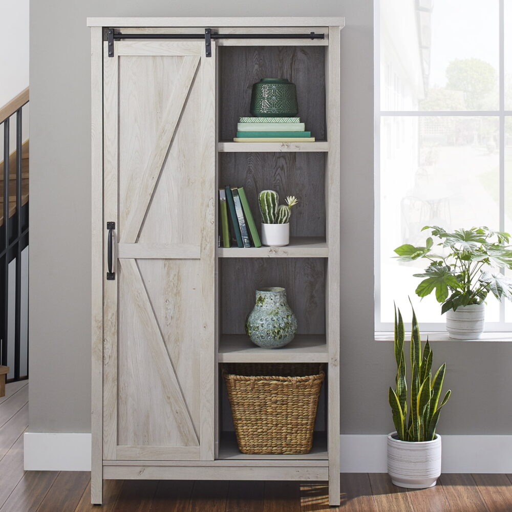 Better Homes & Gardens Modern Farmhouse Bookcase Storage Cabinet, Rustic White Finish - Image 3