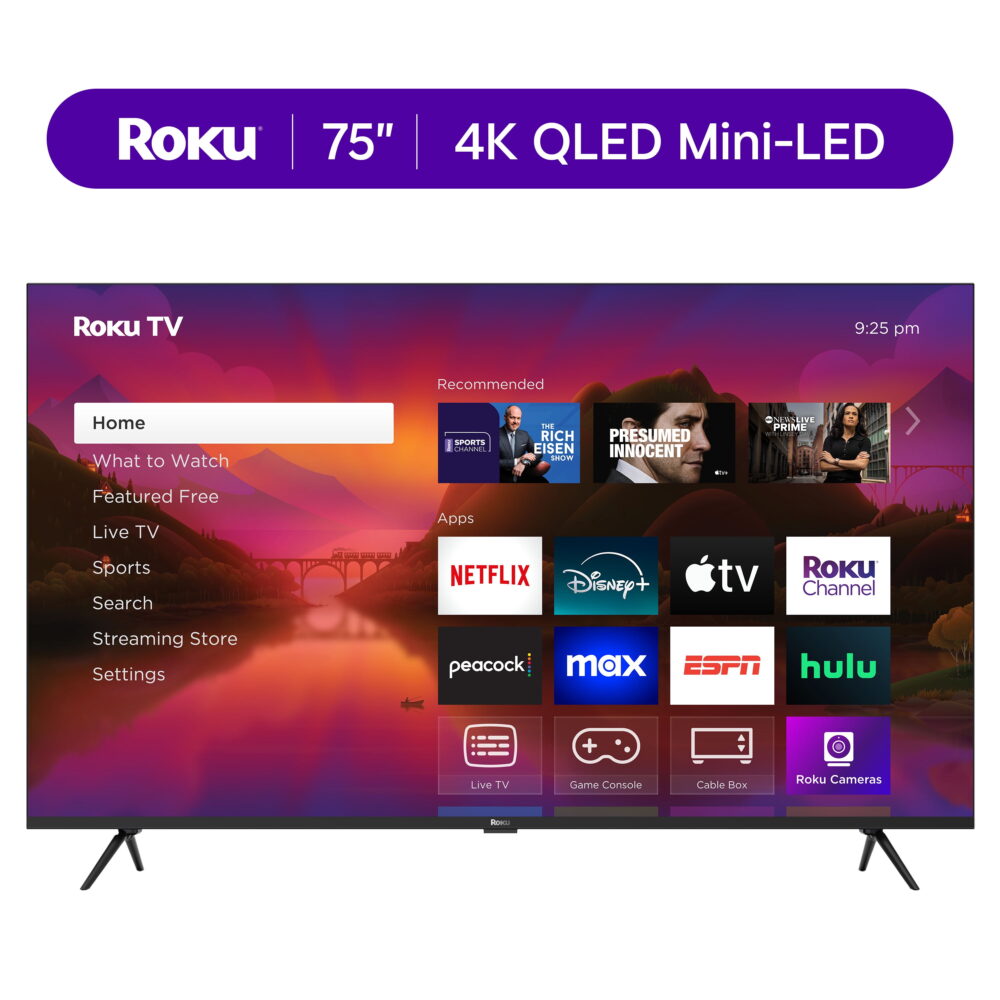 Roku Smart TV 2025 – 75-Inch Plus Series, 4K QLED Mini-LED TV – Roku TV with Enhanced Voice Remote