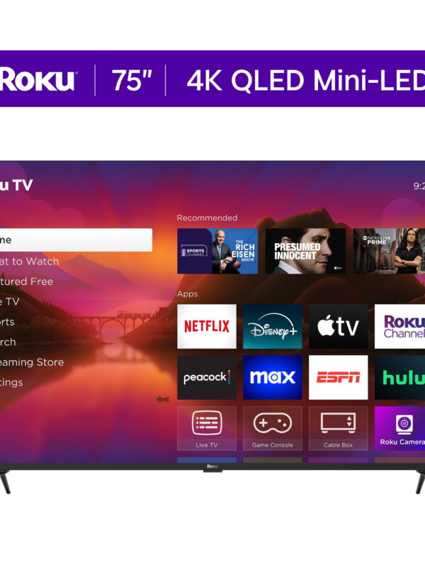 Roku Smart TV 2025 – 75-Inch Plus Series, 4K QLED Mini-LED TV – Roku TV with Enhanced Voice Remote