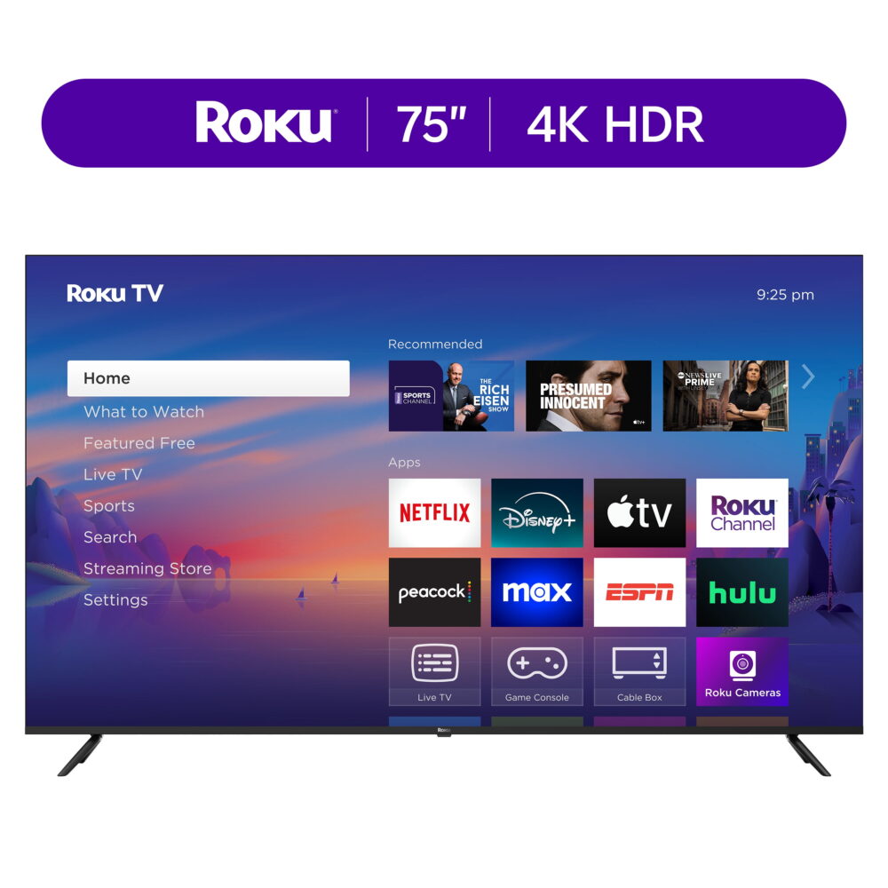 Roku Smart TV 2025 – 75-Inch Select Series, 4K HDR TV – Roku TV with Enhanced Voice Remote