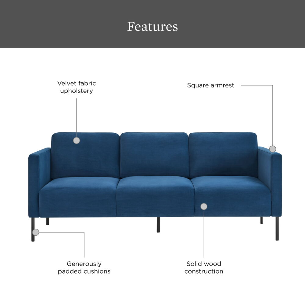 Better Homes & Gardens Wyatt Velvet Sofa, Blue Cove - Image 6