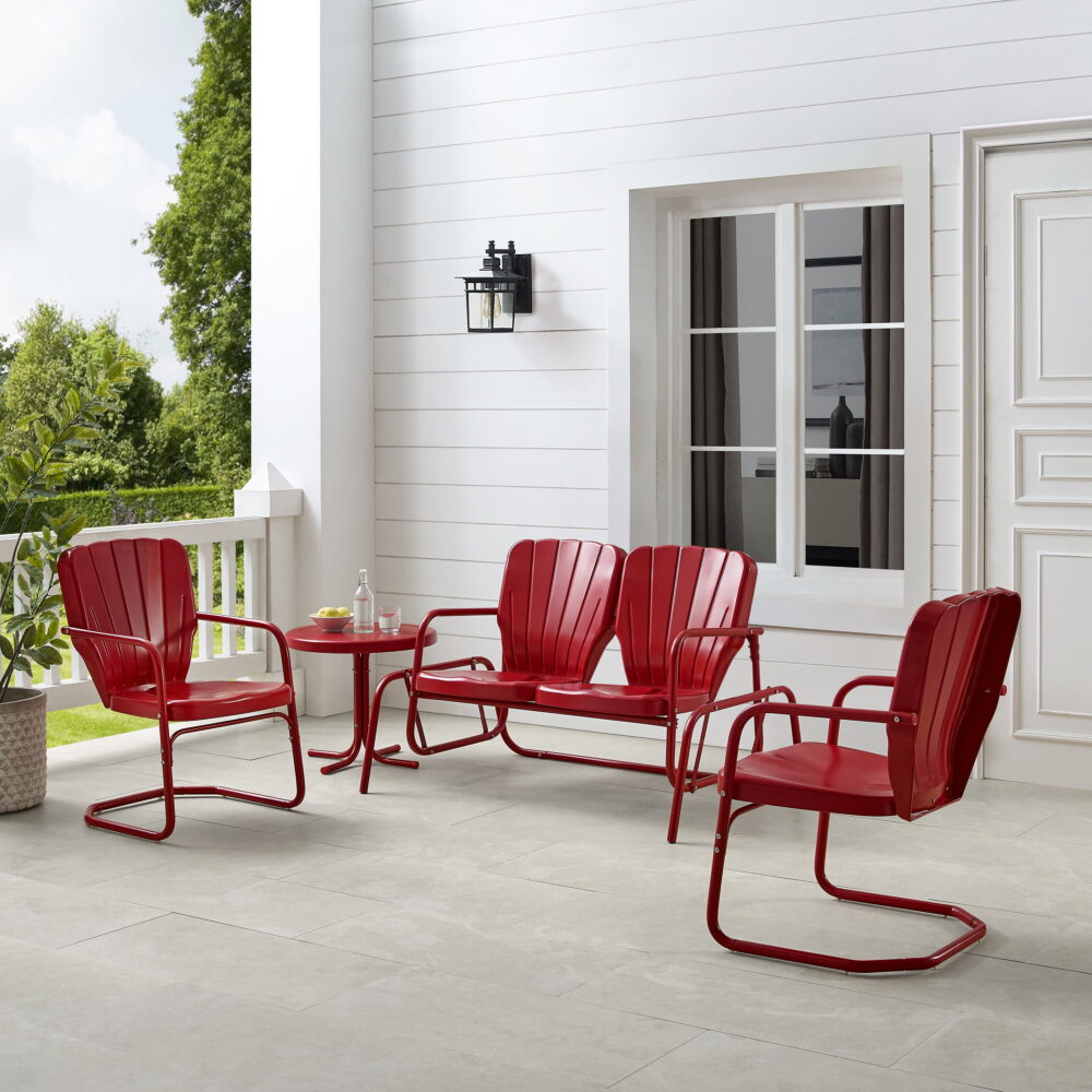 Crosley Furniture Ridgeland 4-piece Metal Outdoor Conversation Set in Red - Image 4