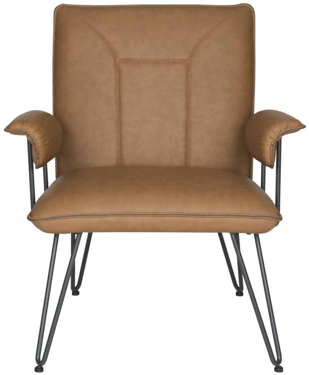 Safavieh Johannes 17.3"H Mid Century Modern Leather Arm Chair - Image 3