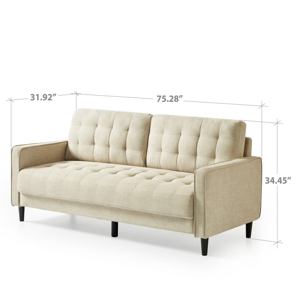 Zinus Benton 75" Upholstered Sofa Couch, Beige - Image 3