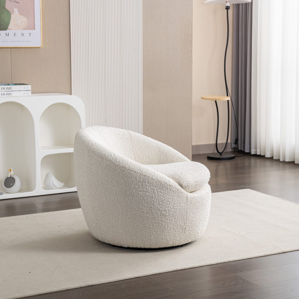 Roundhill Furniture Winnie Modern Teddy Boucle Fabric Barrel Chair, 360 Degree Swivel, White - Image 2