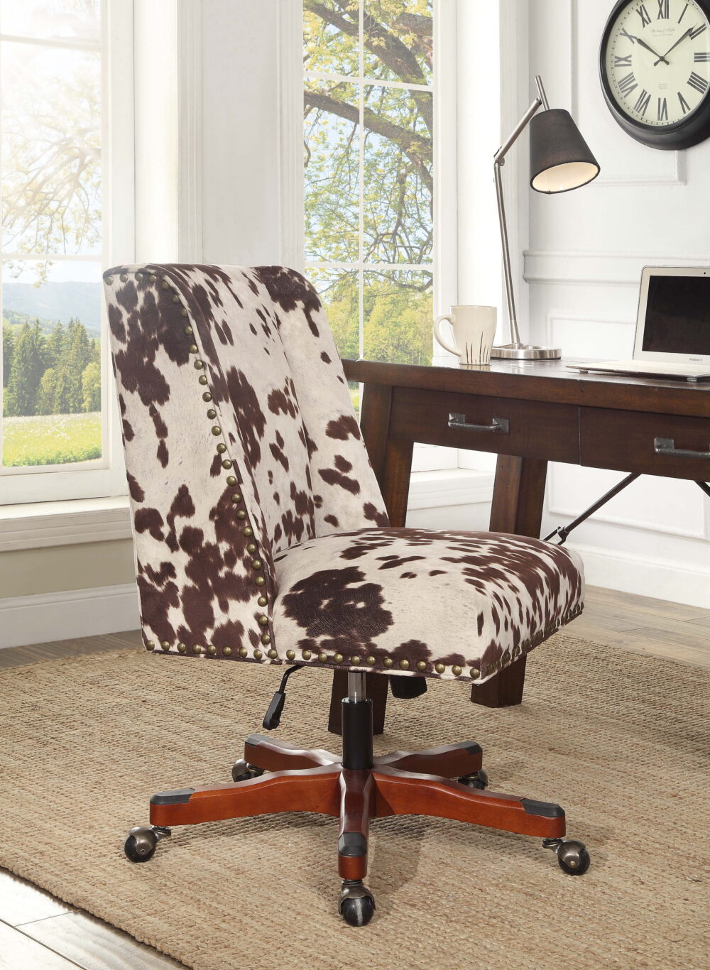 Linon Draper Office Chair, Cowhide Print, Multiple Color & Base Options - Image 6