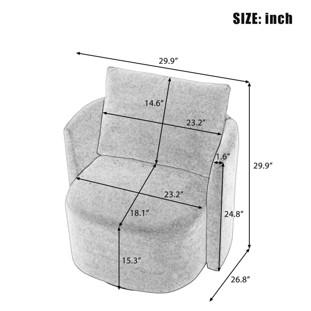 29.9" Swivel Barrel Chair, 360° Upholstered Swivel Chair with Curved Design for Living Room, Bedroom, Office and Hotel, Green - Image 7