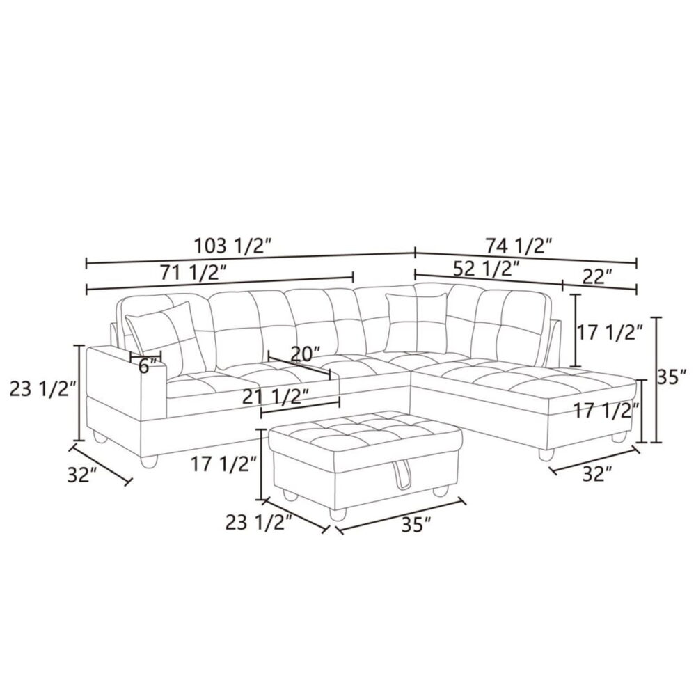 Hommoo Flannel Living Room Furniture Sets, Modern Couches and Sofa Set, Sectional Sofa for Living Room,off-White(No Ottoman) - Image 3
