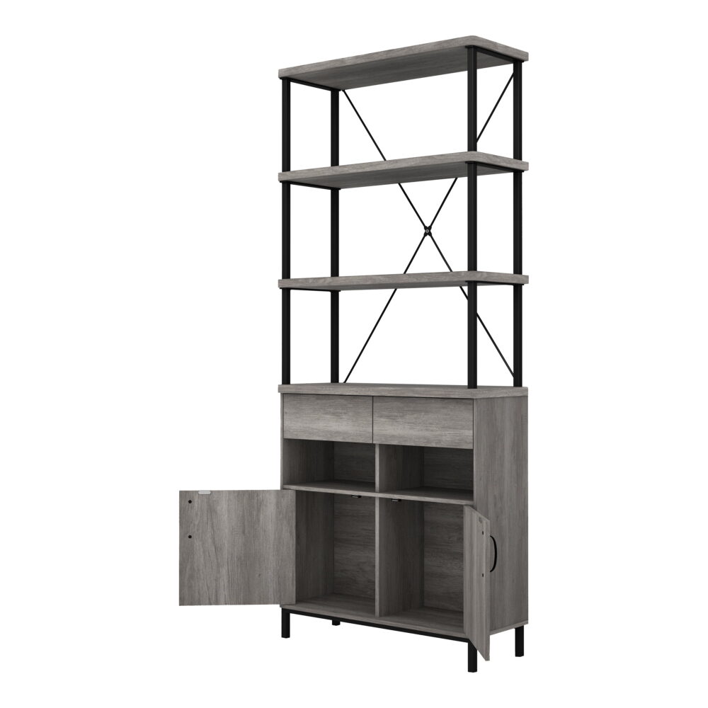 Furniture of America Brix Multi-Storage Wood Adult Bookcase, Vintage Gray Oak - Image 6