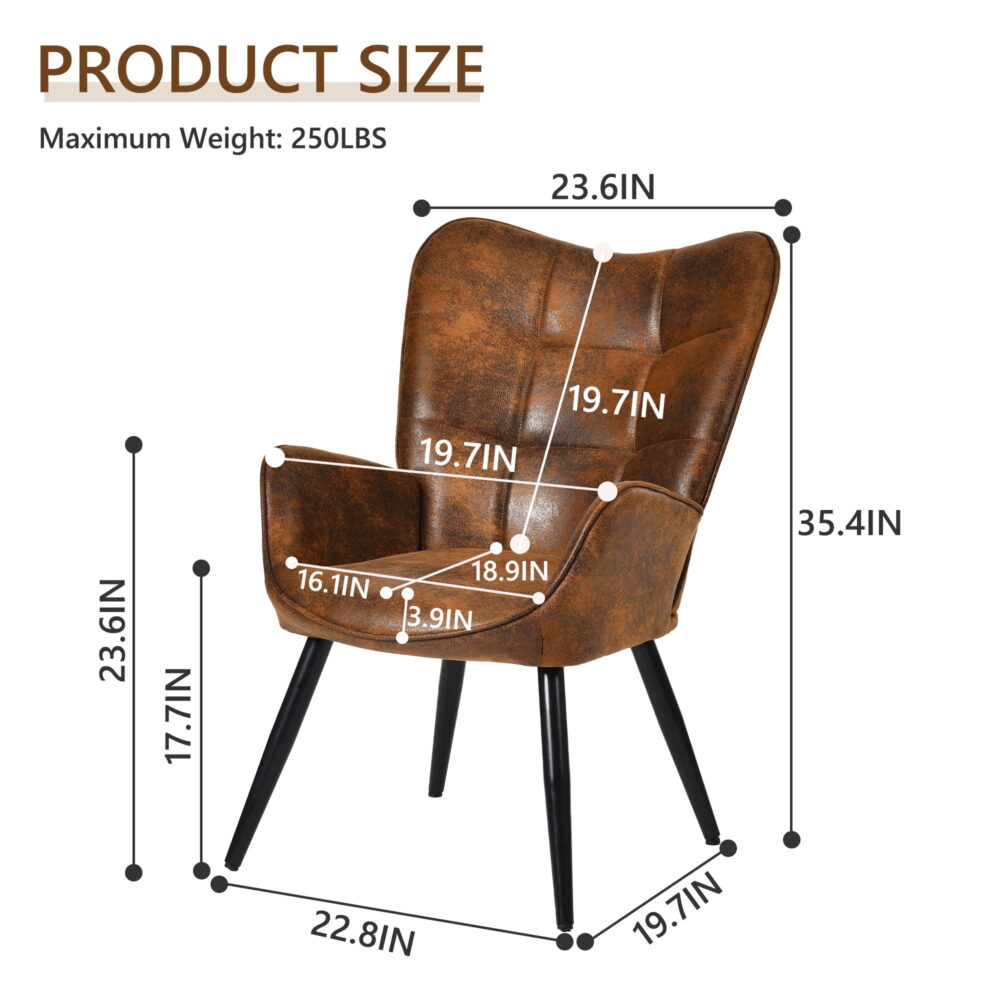 Homy Casa Accent Chair Set of 2 with Armrests, High Back Lounge Chair for Living Room, Bedroom, Vanity - Image 3