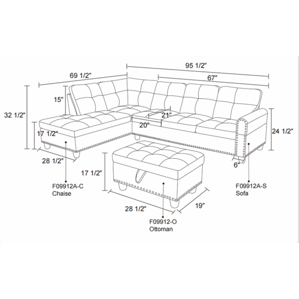 Hommoo Sofa Set, Faux Leather 2-Piece Sofa Living Room Sofa Set,L-Shaped Living Room Sofas,Black - Image 4
