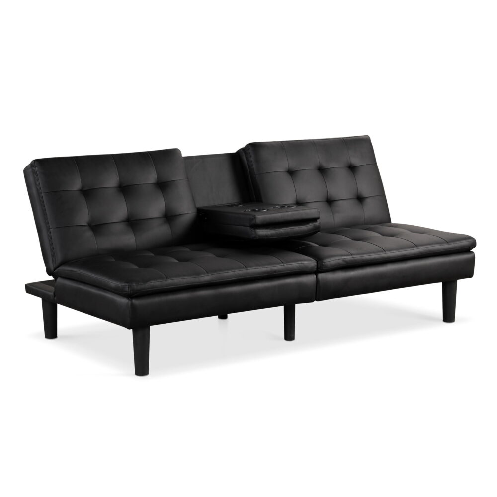 Furniture of America Canu Wood and Faux Leather Convertible Futon Daybeds with USB Port up to 500 lbs, Black - Image 6