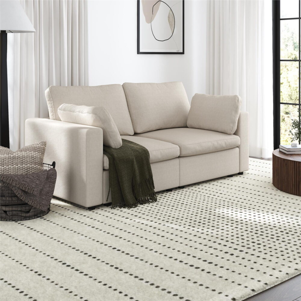Mainstays Chatham Cloud 74" 3 Seater Upholstered Sofa Couch Modular Design, Cream - Image 4