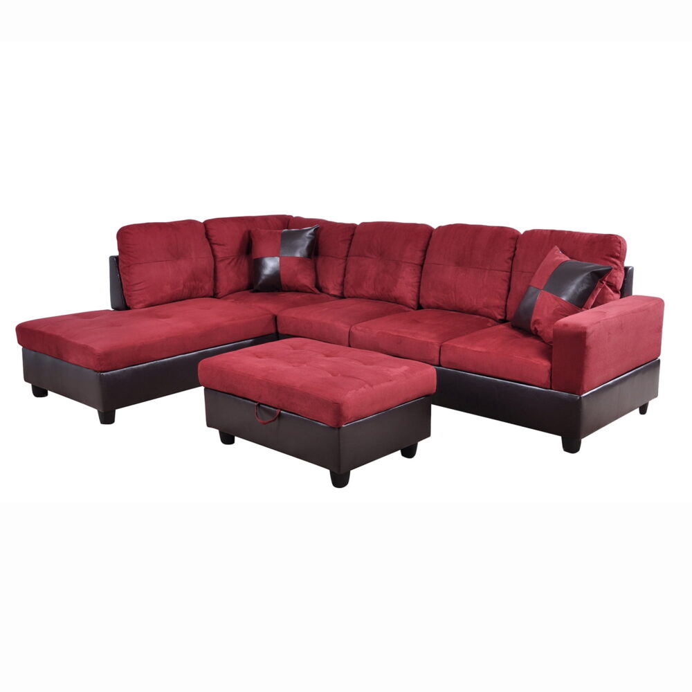 Hommoo Flannel&PVC L Shaped Sectional Sofa, Sectional Couch Sofa, Modern Living Room Furniture Sets, Red(No Ottoman) - Image 6