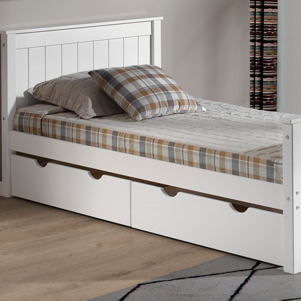 Alaterre Furniture Aurora Set of 2 Pine Wood Underbed Storage Drawers on Wheels, Bedroom Dresser Organizer Shelf, White - Image 4