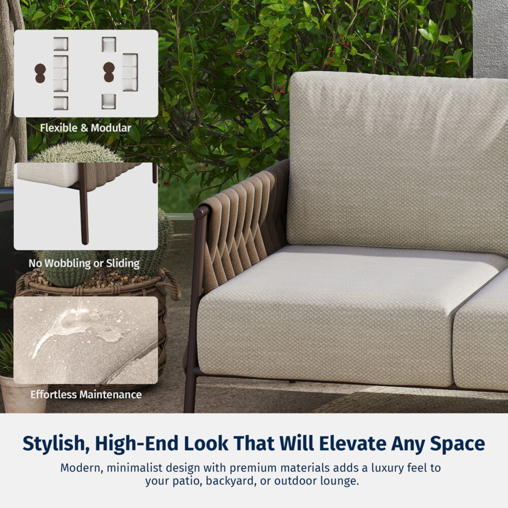 EAST OAK 3 Seats Outdoor Conversation Set Patio Furniture with Waterproof Thick Cushions Black & Grey - Image 5