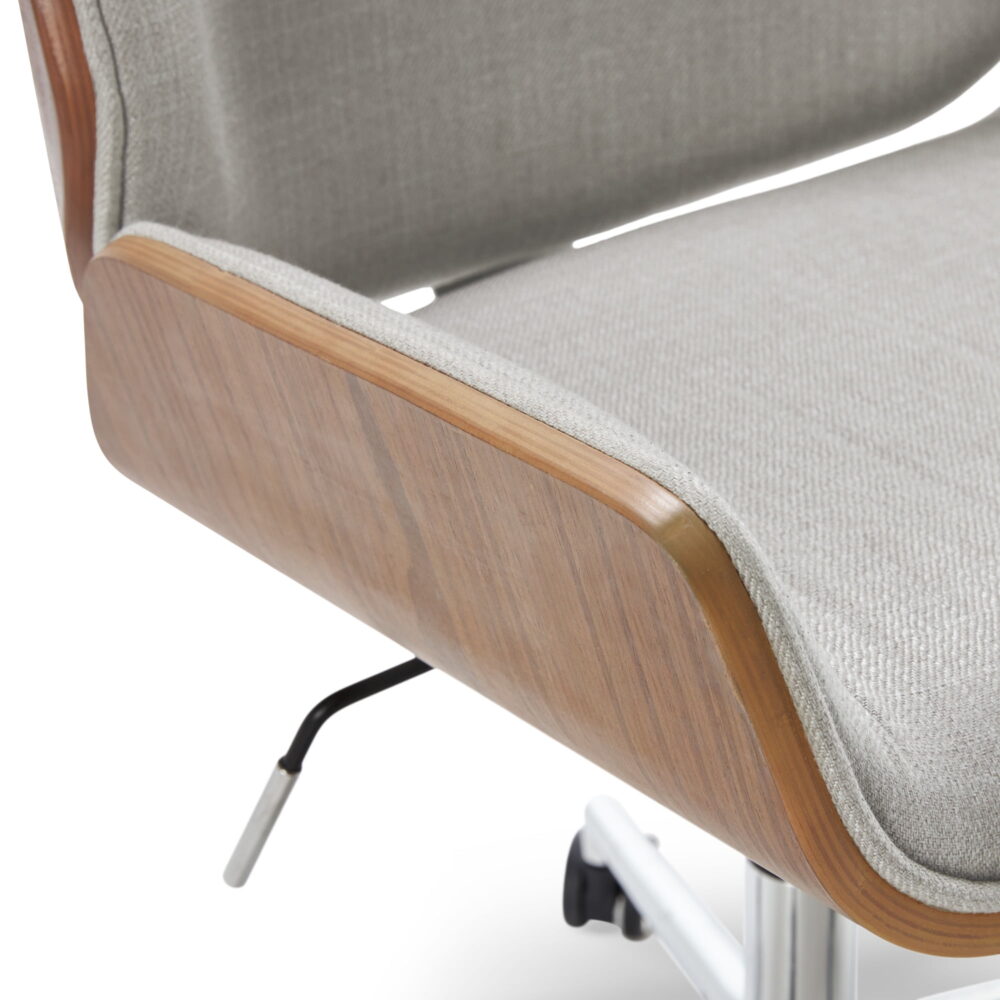 Elle Decor Ophelia Office Chair, Curved Bentwood Low-Back and Seat, Chrome Swivel Base, Woven Fabric, Gray - Image 7
