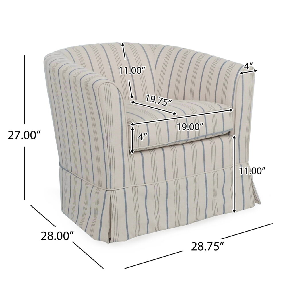 Noble House Glouster Modern Swivel Club Chair, White/Blue Stripe - Image 3