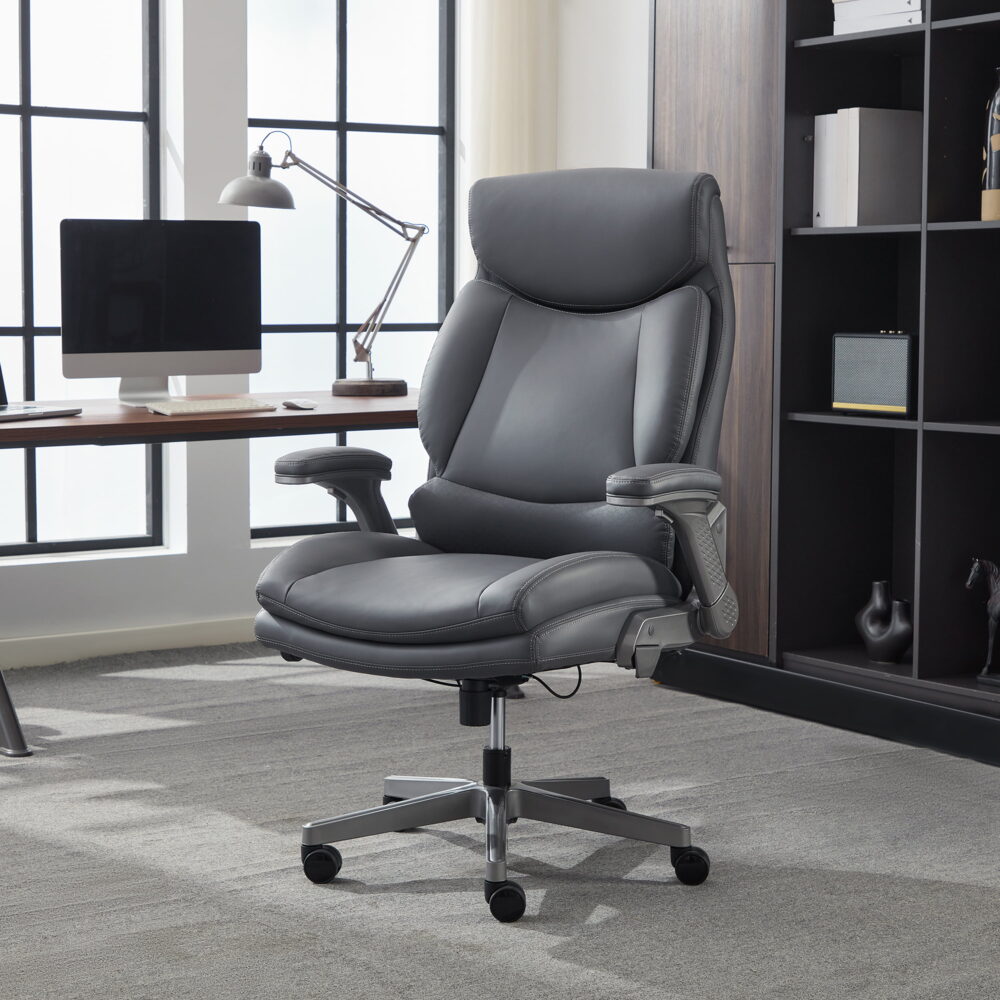 Shaq Tarvos Premium Ergonomic Big & Tall Office Chair, PureSoft Upholstery with Height Adjustable and Flip-Up Arms, Gray - Image 2