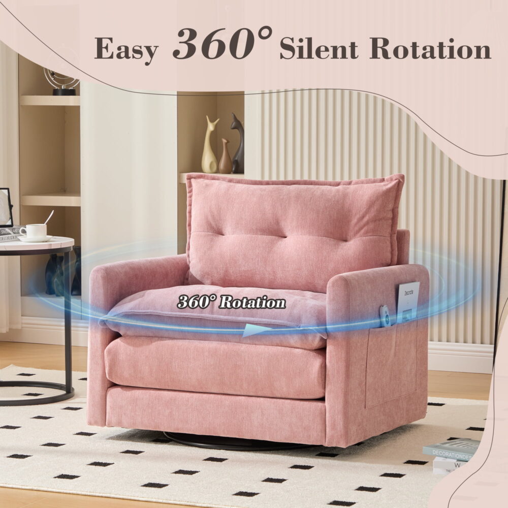 MOONMISS Chenille Upholstered 360°Degree Swivel Mid Century Modern Arm Chair for Living Room-Pink - Image 2