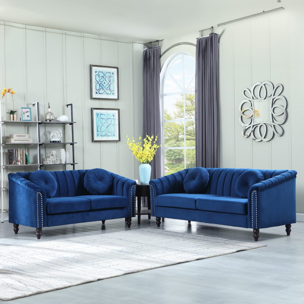 Aukfa 3 Seater Sofa Couch Set, Contemporary Living Room Sofa for Living Room Furniture Sets, Blue - Image 4