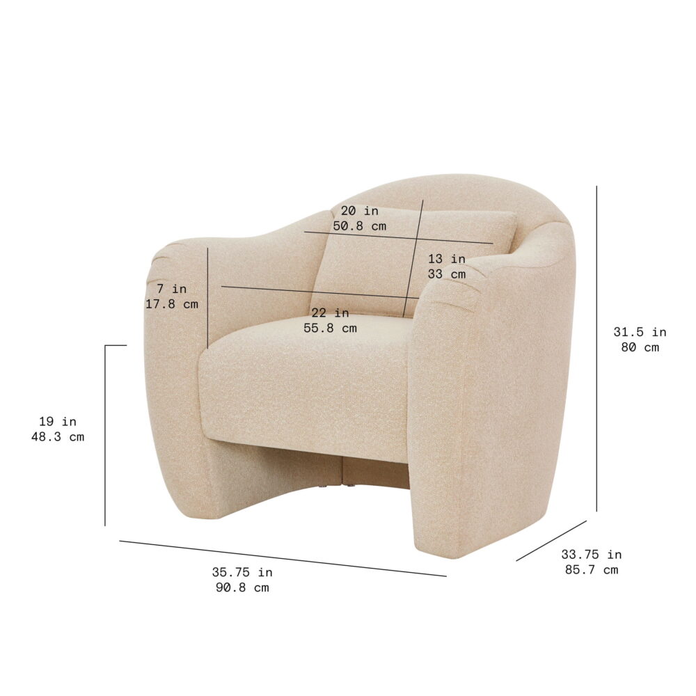 Beautiful Barrymore Teddy Accent Chair by Drew Barrymore, Cream Tweed - Image 3