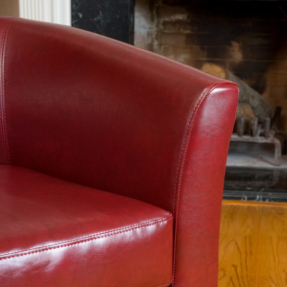GDF Studio Miller Contemporary Upholstered Club Chair, Dark Red Bonded Leather and Dark Brown - Image 4