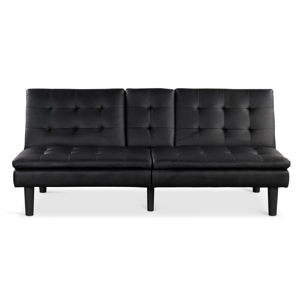Furniture of America Canu Wood and Faux Leather Convertible Futon Daybeds with USB Port up to 500 lbs, Black - Image 4