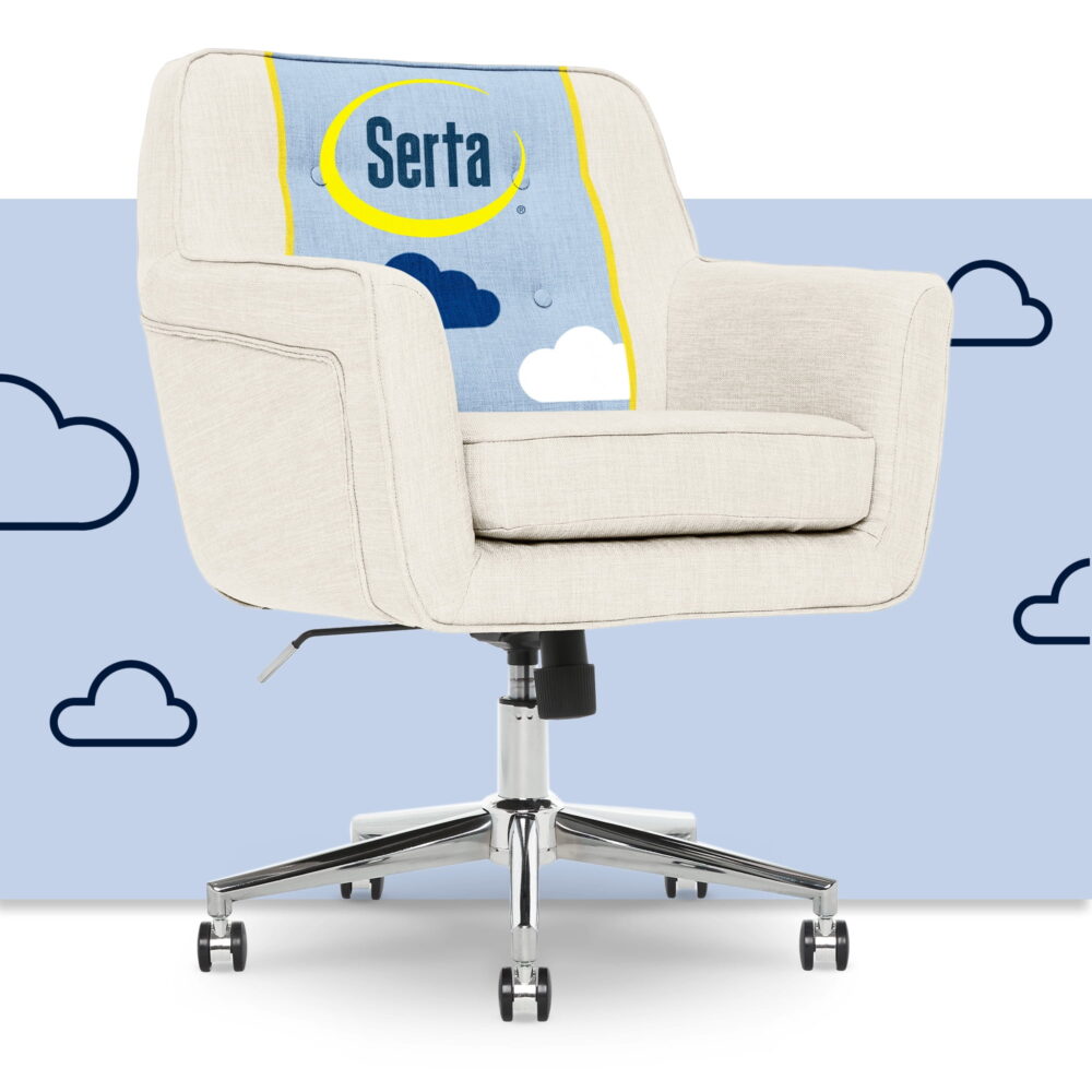 Serta Ashland Office Desk Chair, Button Tufted Mid-Back, Memory Foam Cushion, Chrome Swivel Base, Ivory - Image 2