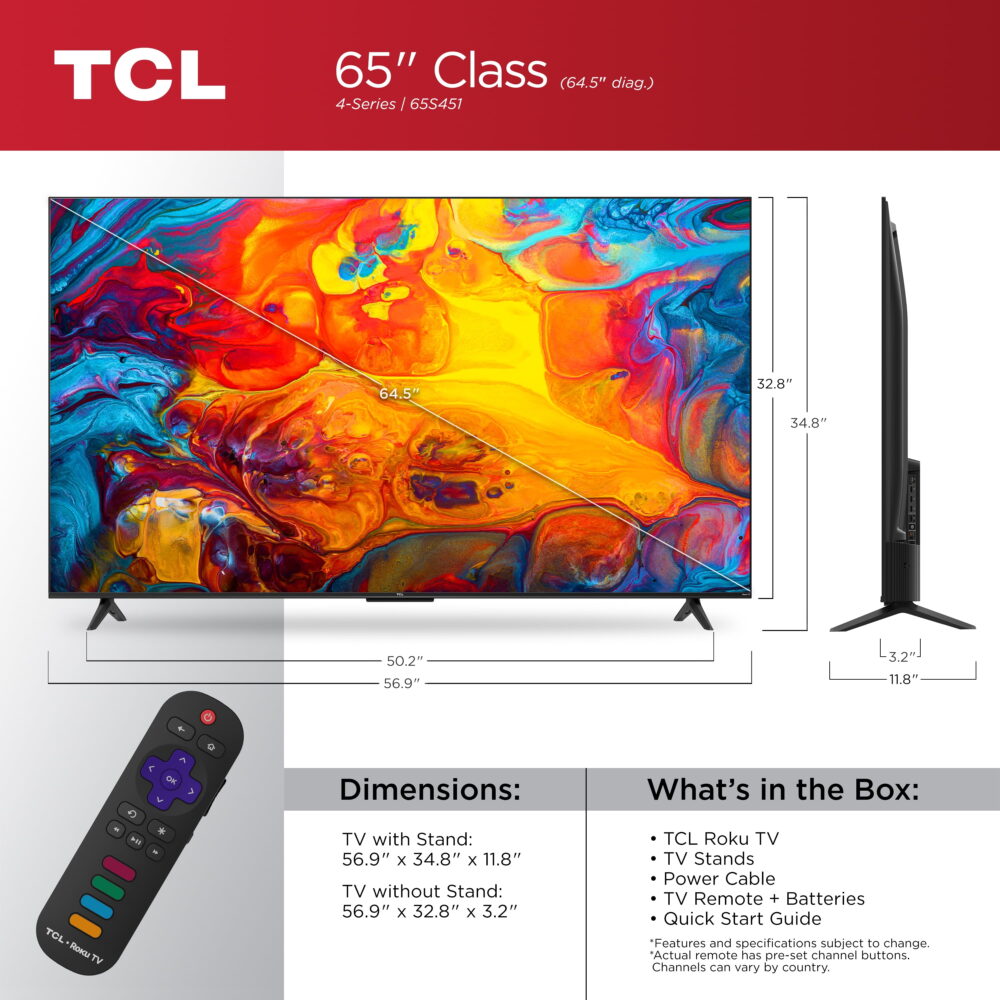 TCL 65” Class S4 (65S451) 4K UHD HDR Smart TV with Roku TV - Image 4