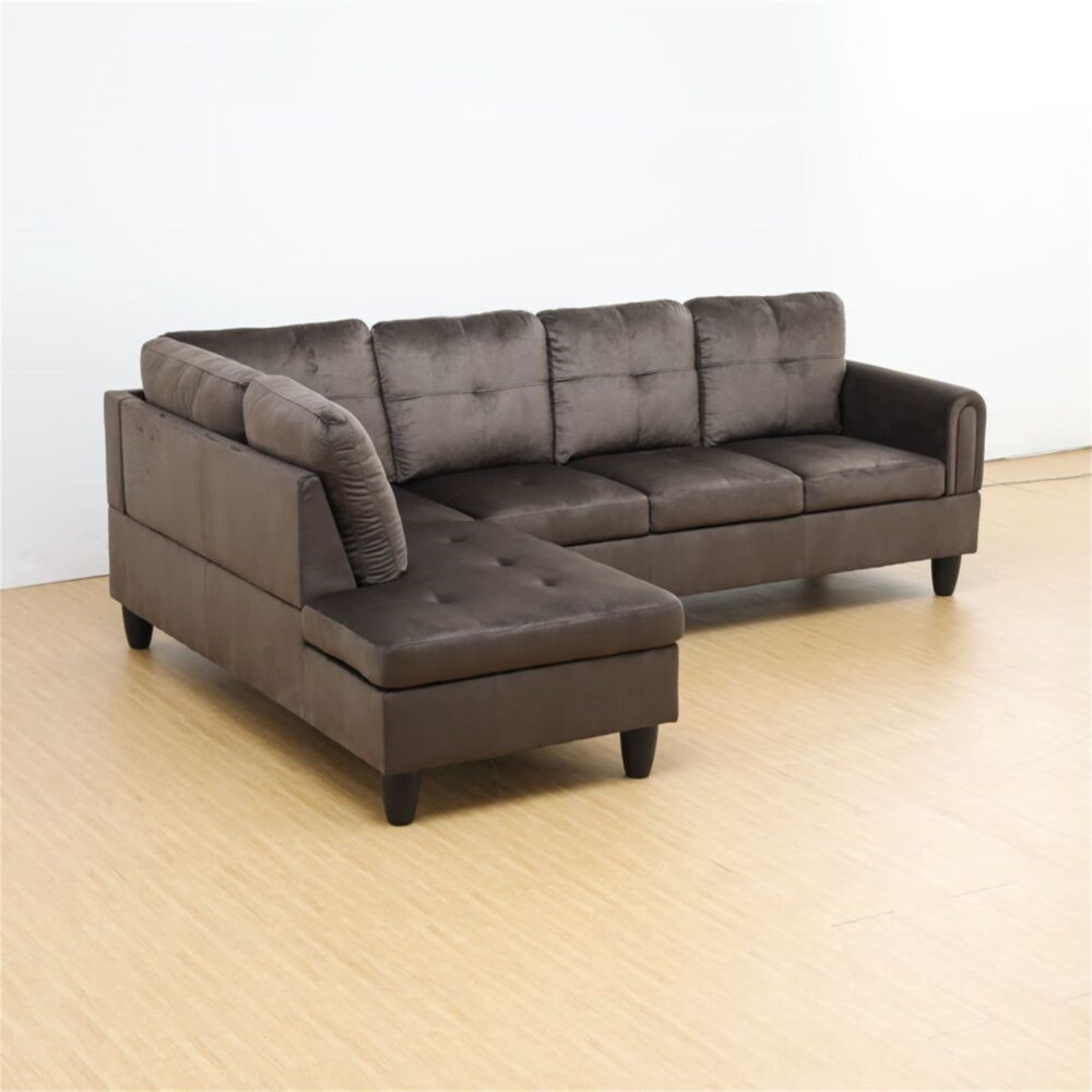Hommoo Flannel Sectional Sofa Model Set, Modern 4-Seat Couches and Sofaes, L-Shaped Living Room Furniture Set, Light Brown(No Ottomans) - Image 2
