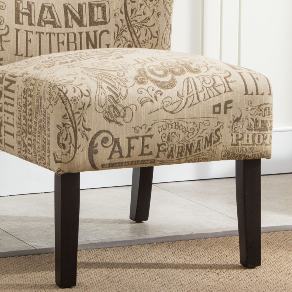 Roundhill Furniture Capa Print Fabric Armless Contemporary Accent Chair, Chalkboard Light Print - Image 3