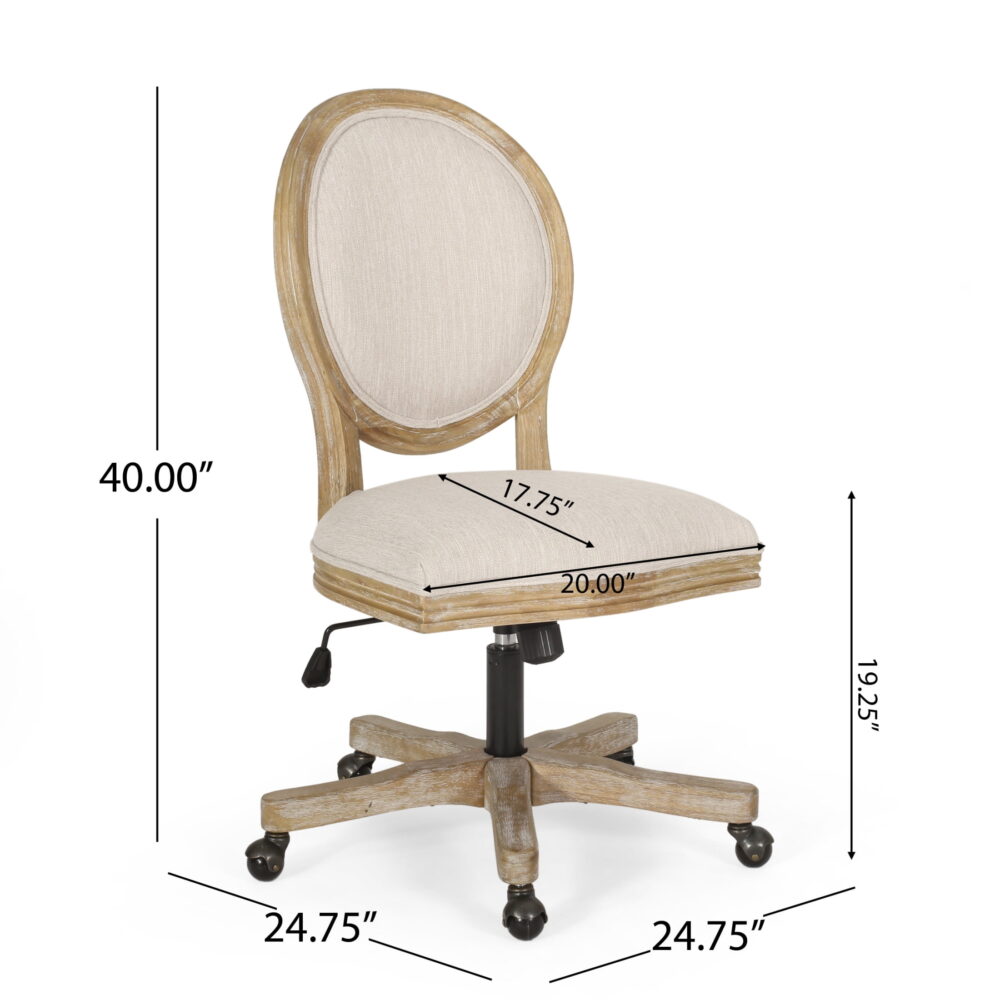 Elliston Upholstered Swivel Office Chair, Beige and Natural - Image 3