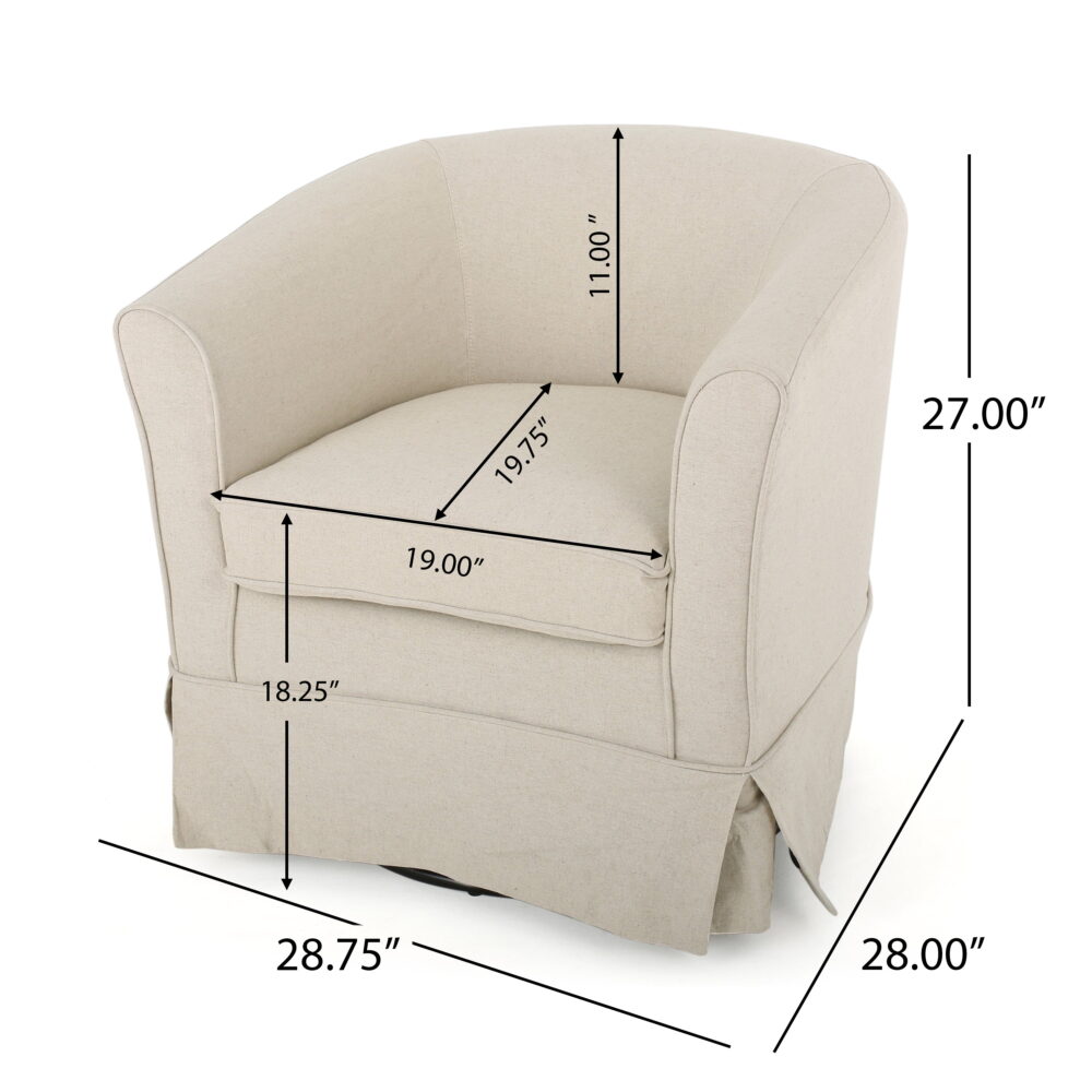Noble House Celeste Natural Fabric Swivel Chair with Cover, Beige - Image 3