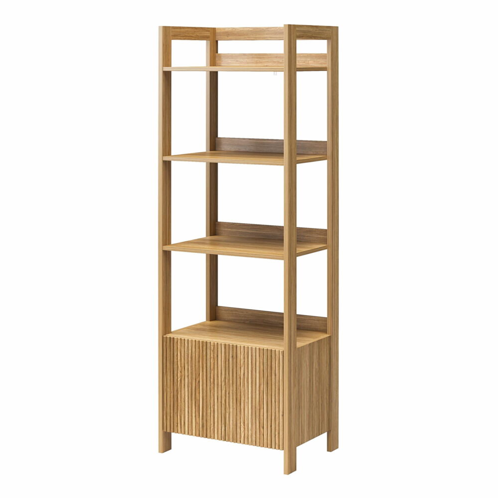 Mainstays 4-Shelf Reeded Bookcase with Drawer, Natural Teak - Image 2
