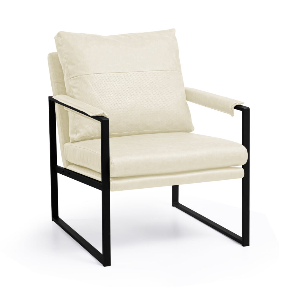 Subrtex Upholstered Modern Accent Chair with Metal Frame, Set of 2, Cream PU Leather - Image 2