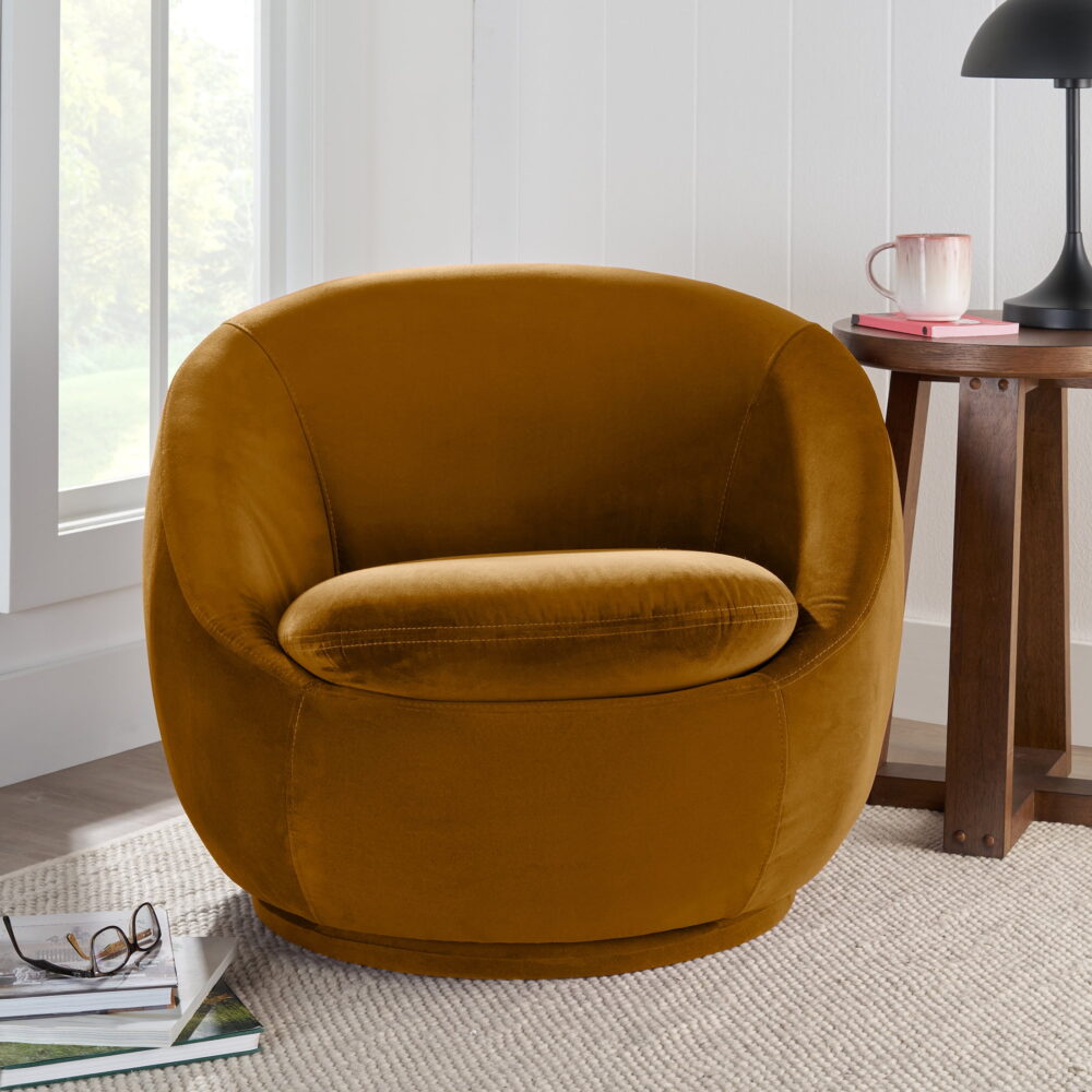 Better Homes & Gardens Mira Swivel Accent Chair, Ochre Velvet - Image 2