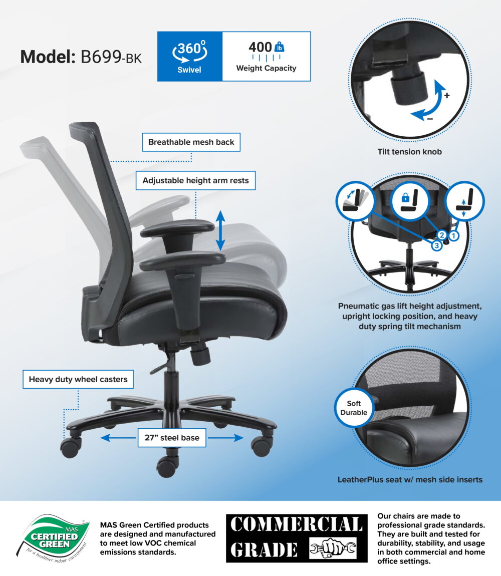 Boss Office Products Heavy Duty Big & Tall Mesh Desk Chair (400lb) - Image 2