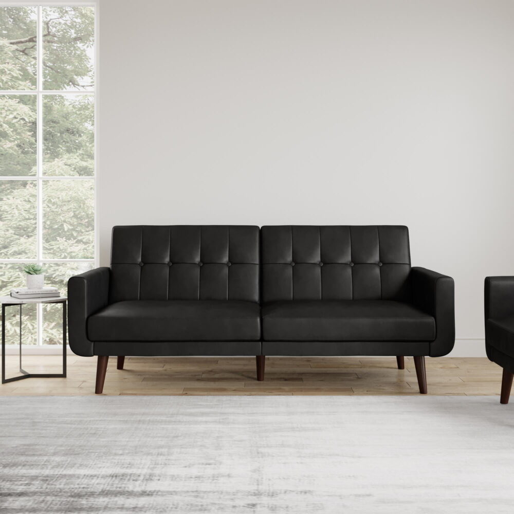 Better Homes & Gardens Nola Modern Futon, Black Faux Leather - Image 3