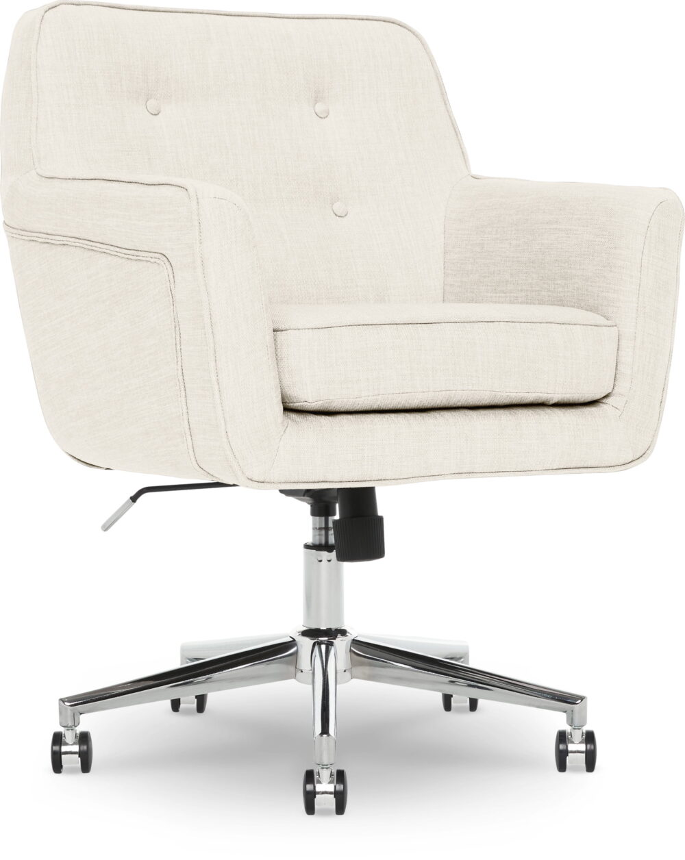 Serta Ashland Office Desk Chair, Button Tufted Mid-Back, Memory Foam Cushion, Chrome Swivel Base, Ivory - Image 5