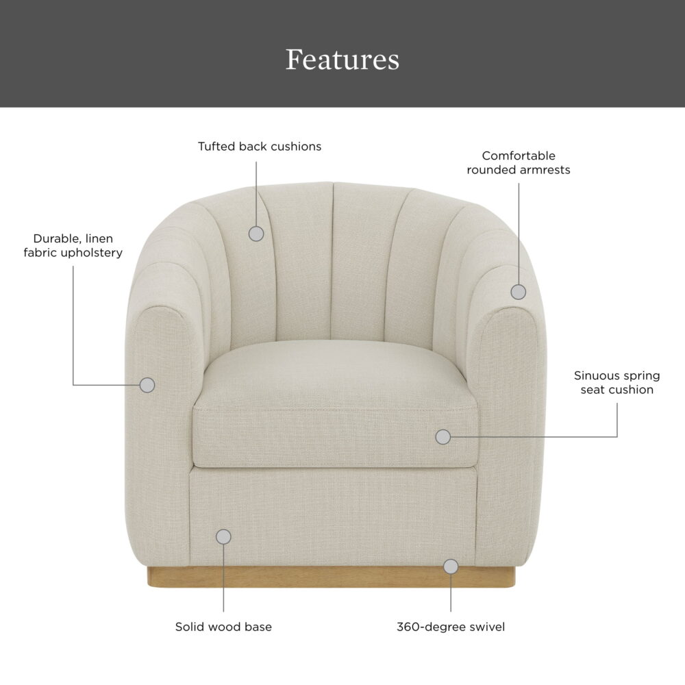 Better Homes & Gardens Lillian Accent Swivel Chair, Cream Linen - Image 2