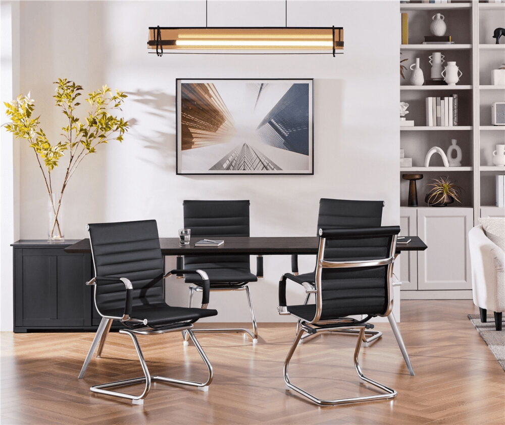 Alden Design 2pcs Mid-back Ergonomic Office Reception Chair with Sled Metal Base, Black - Image 7