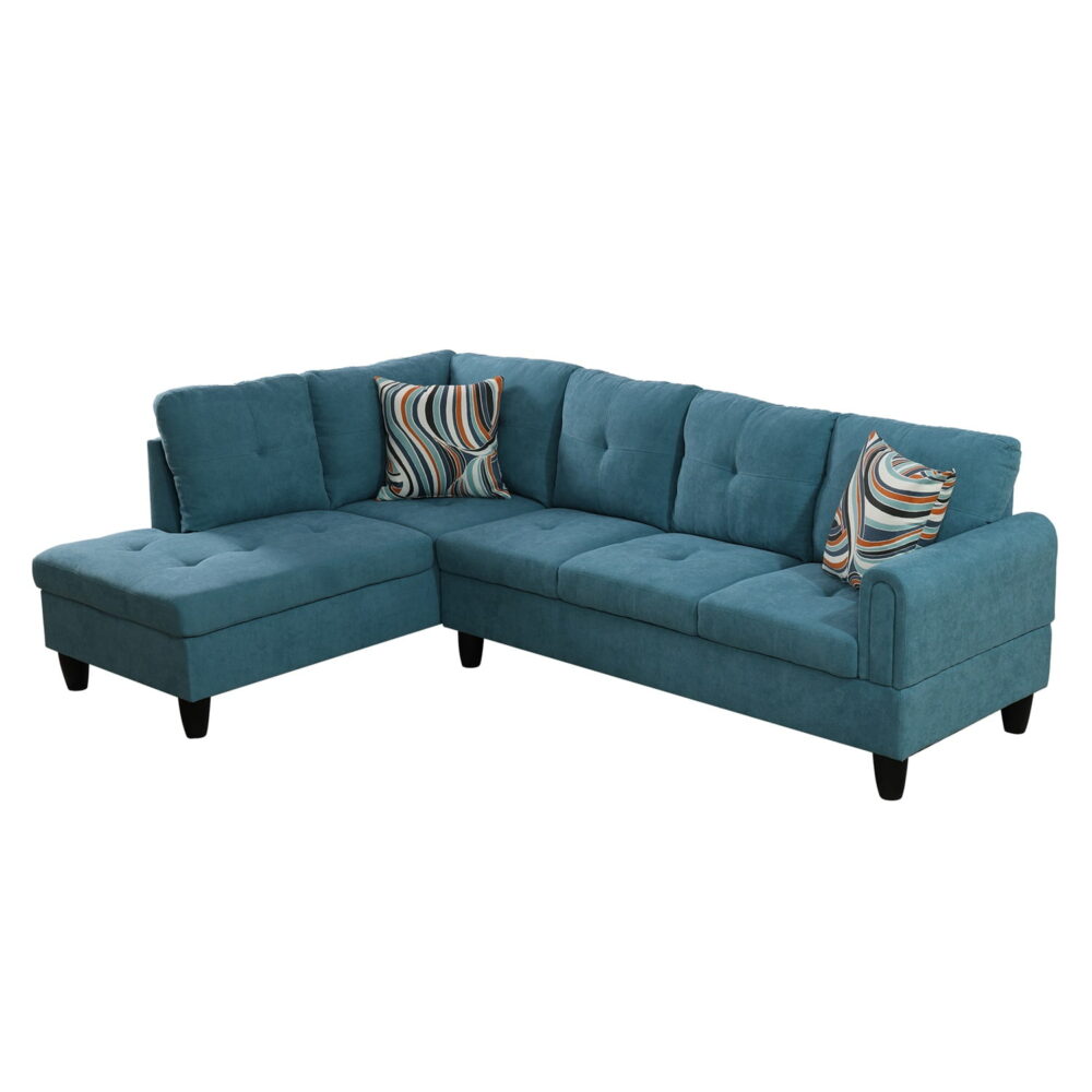 Hommoo Modern Flannel Living Room Furniture Sets Sectional Couches and Sofas, L-Shaped Sectional Couch Sofa, Green(No Ottoman) - Image 2