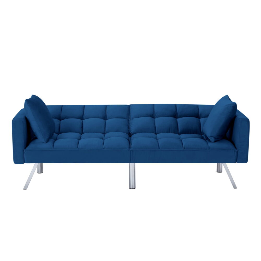 Gewnee 74"Velvet Upholstered Modern Convertible Futon, Adjustable Folding Sofa Bed, Guest Bed for Living Room, Bedroom, Apartment (Navy Blue) - Image 2